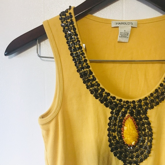 Harold's Tops - • harold’s embellished mustard tank •